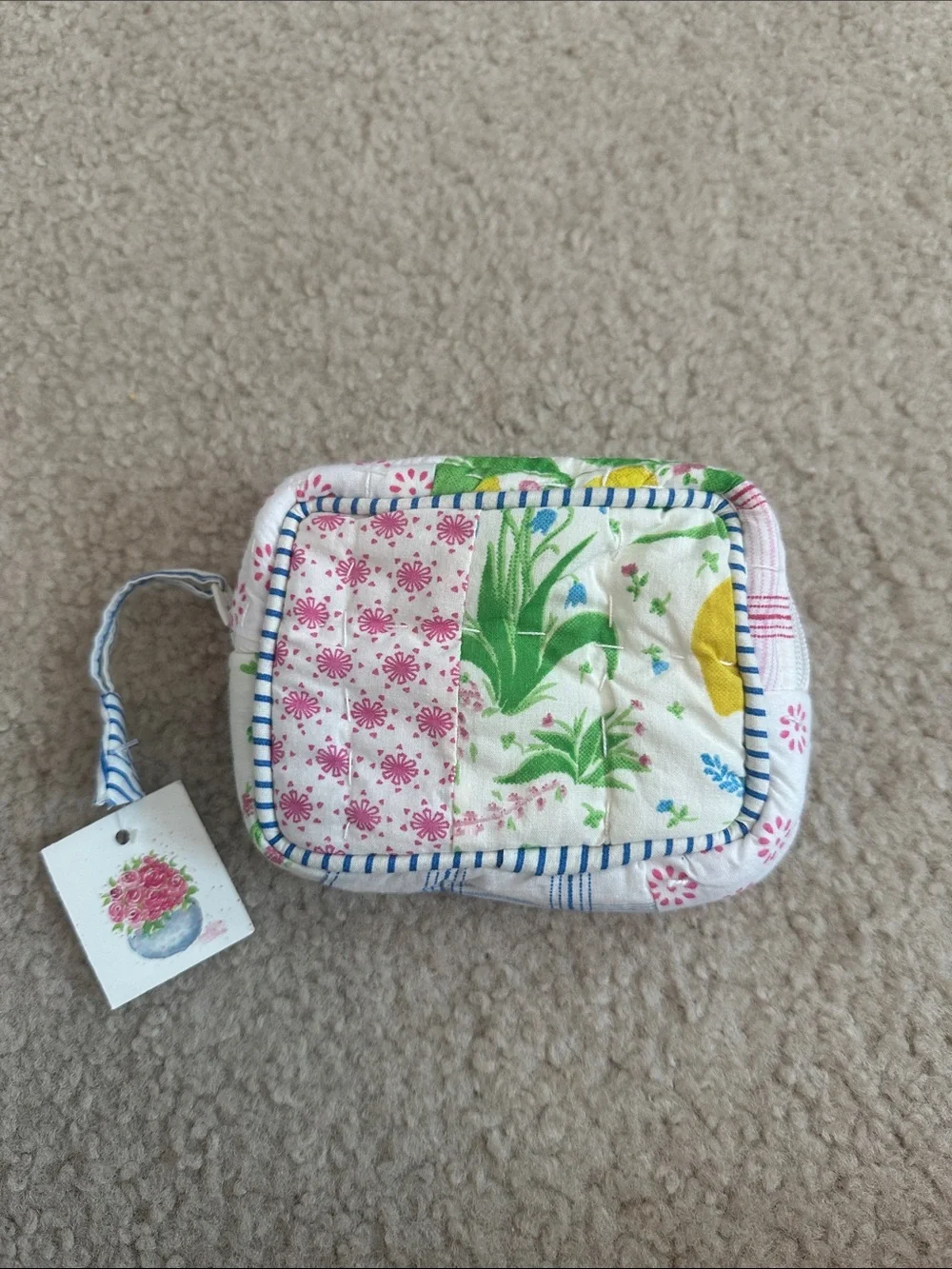 C·B Positano Floral Quilted Pouch - White with Pink & Green